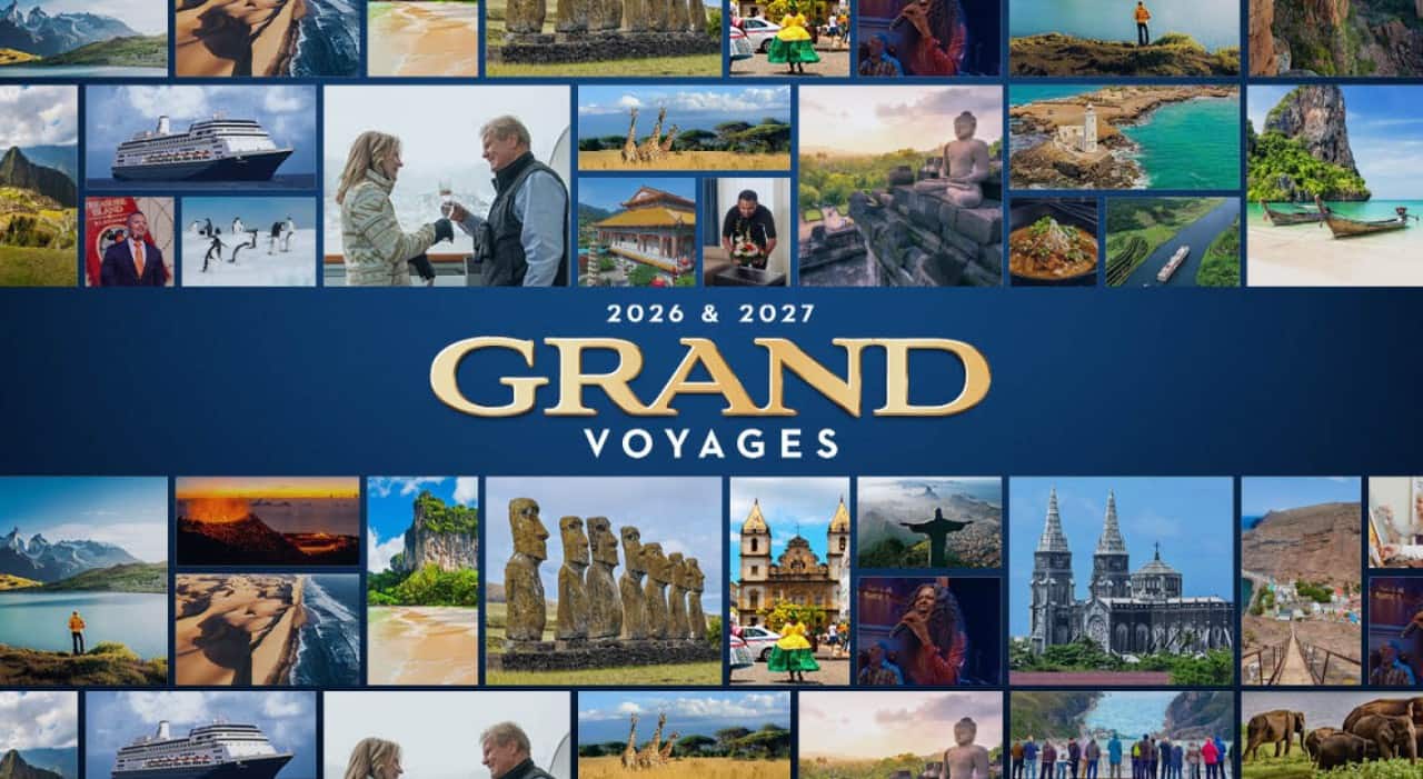 Holland America Line cruise ship sailing in fjord.