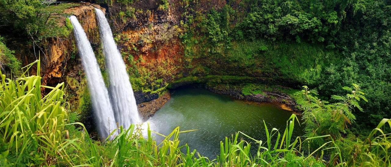 A view from the top Wailua Falls in Hawaii
