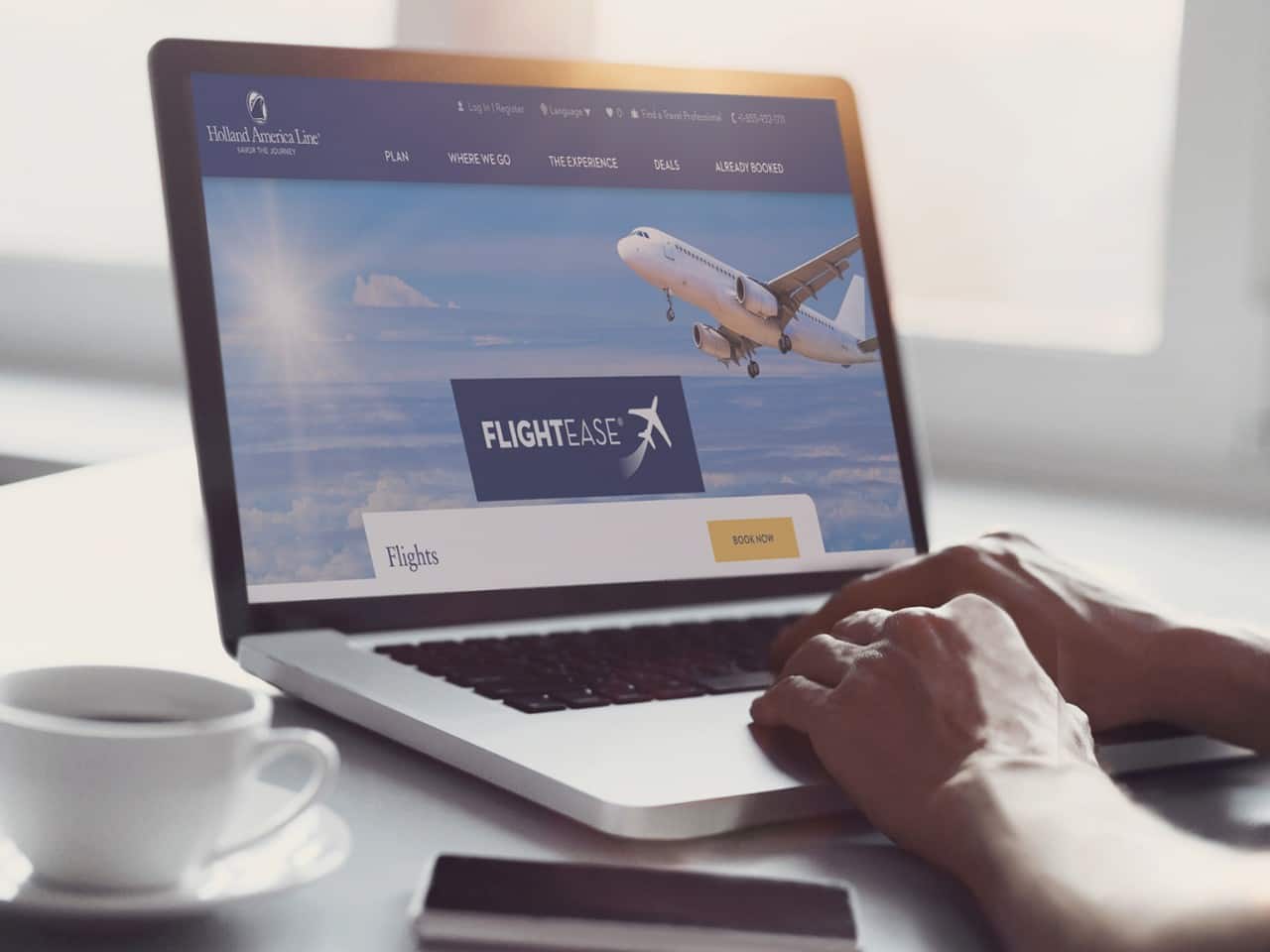 Person booking flights using Flight Ease website.