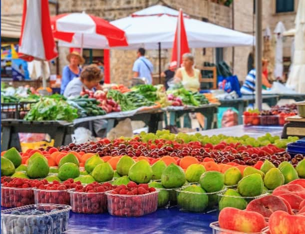 Fresh fruit displayed at a street market.