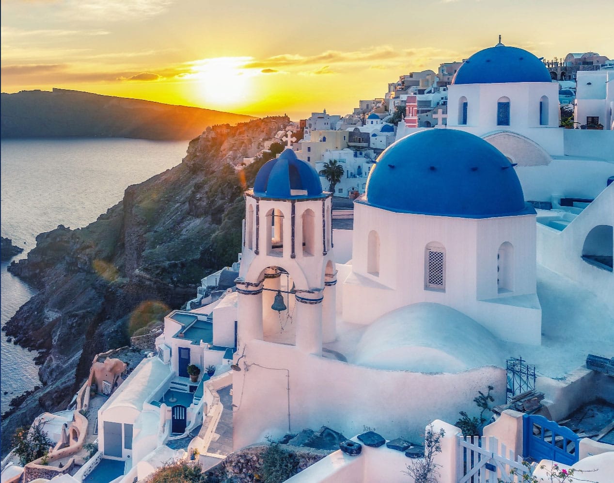 Homes built into the cliffside of Santorini, Greece.