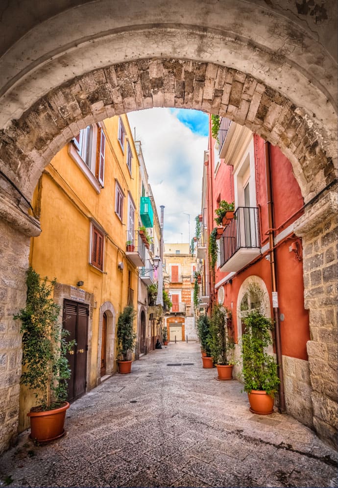 Arch entryway in Bari, Italy.