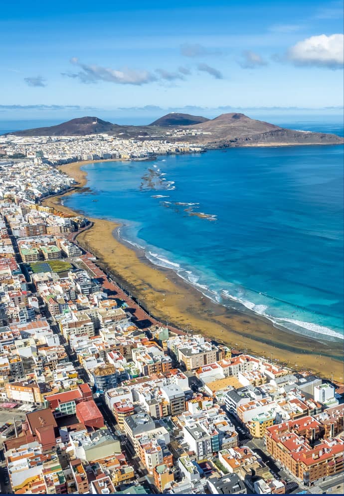 Aerial photo of the coastline in Las Palmas, Canary Islands.