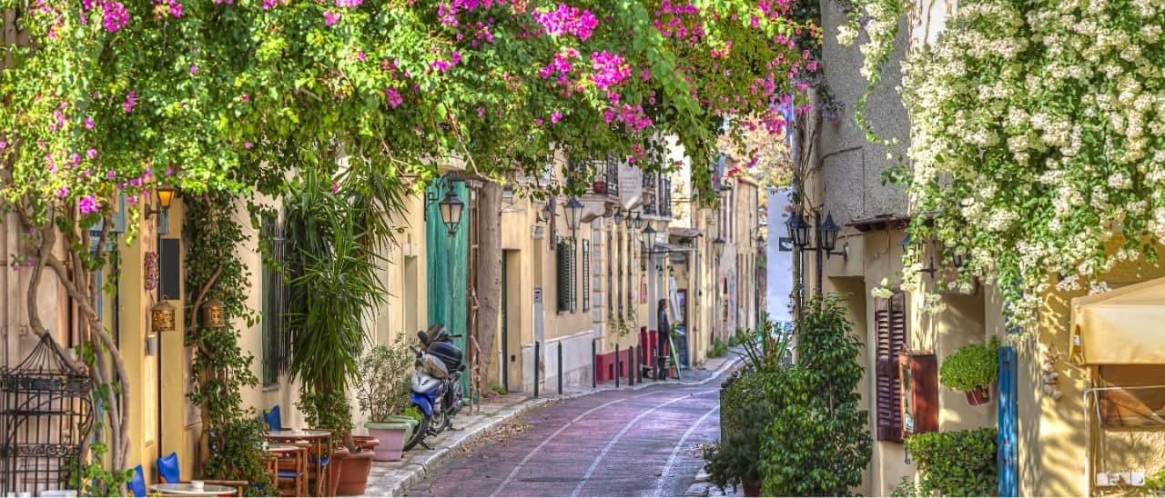 Pedestrian walk through Athens' neighborhood in Greece.
