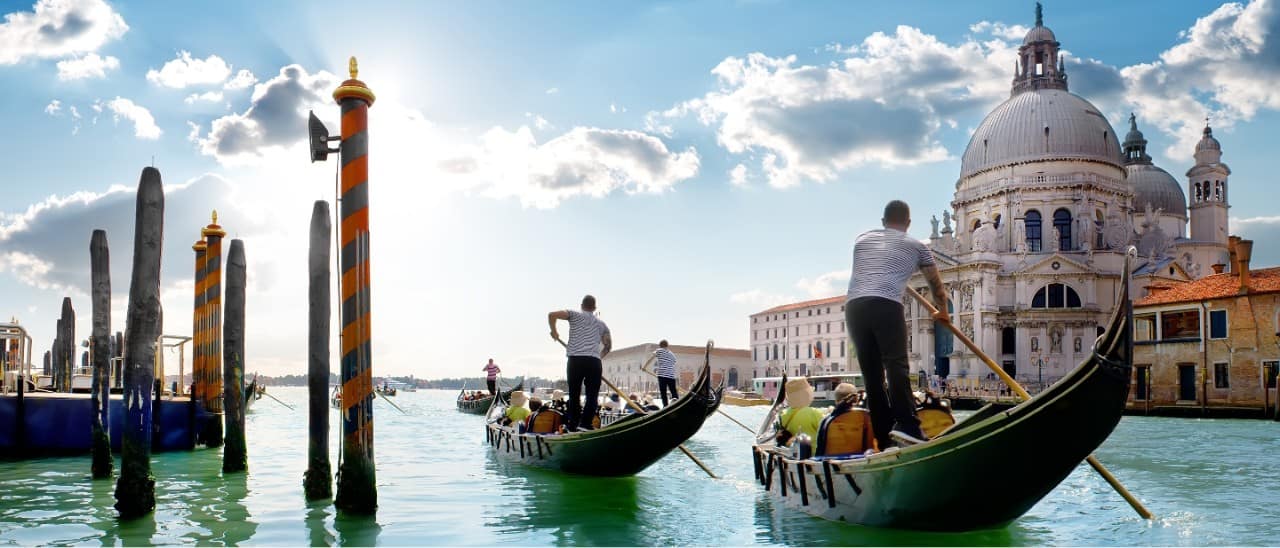 Gondolas on Gran Canal in Venice, Italy