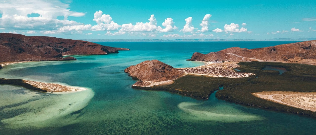 Aerial view of Balandra Bay in La Paz, Mexico