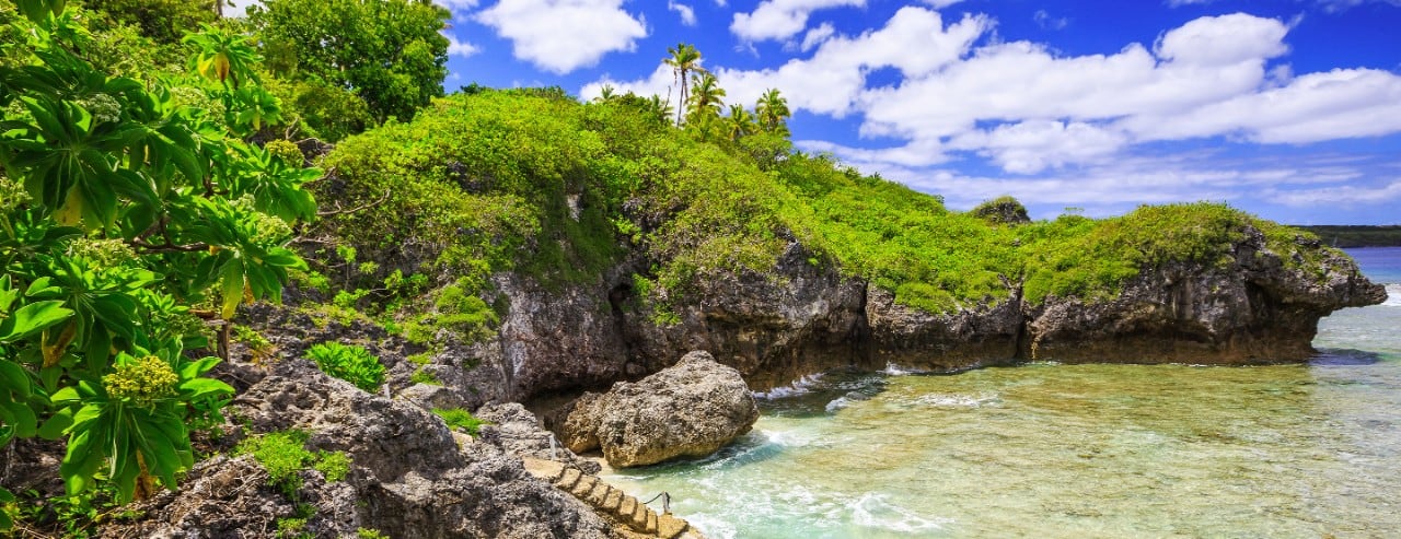 A view of the coastline of Port Alofi Niue. 