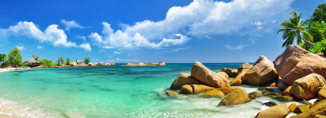 A tropical beach in the Seychelles.