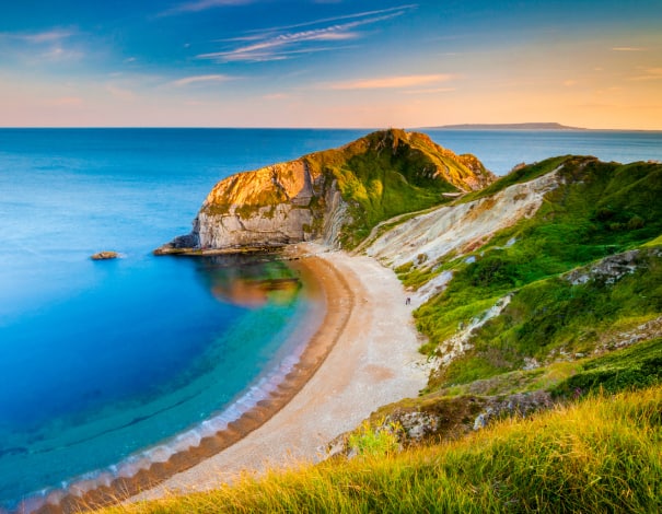 Sunset on coast of Portland, United Kingdom.