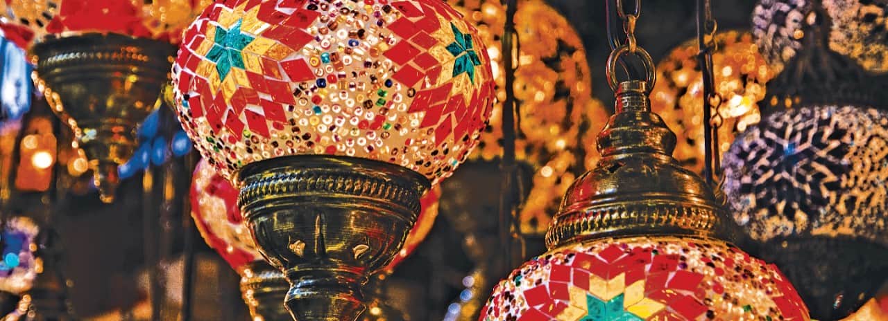 Turkish lamps in the market in Turkey.