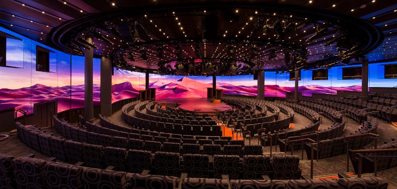 The World Stage theater for live performances onboard a Holland America Line cruise ship.