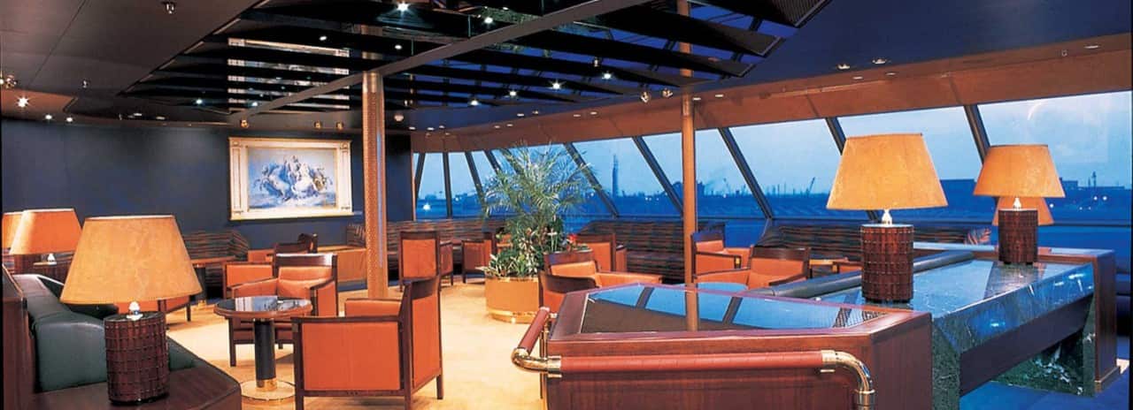 Lounge area at the bow on Zaandam cruise ship