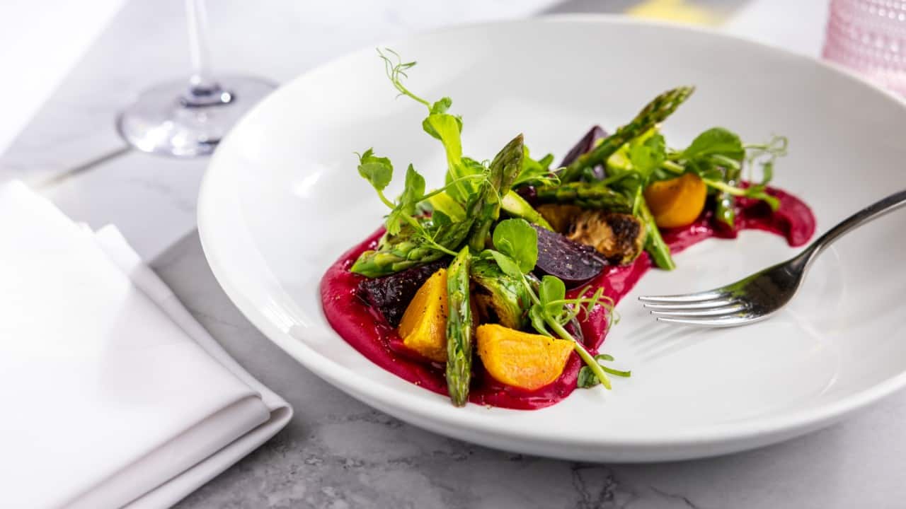 A plate of food with locally sourced ingredients.