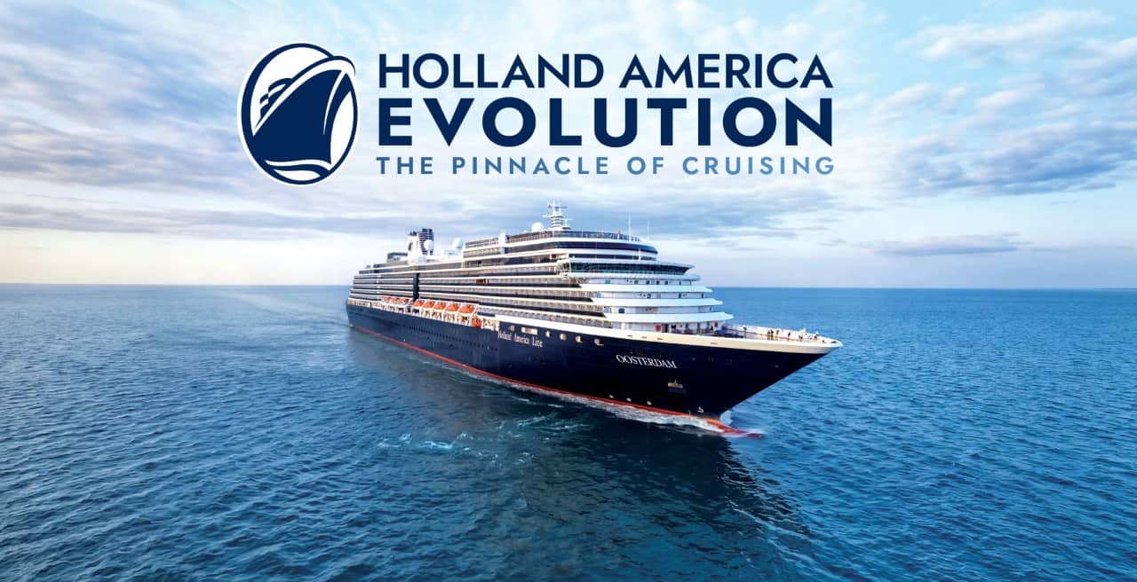 Holland America Line cruise ship Oosterdam sailing on open ocean under blue sky, highlighting premium luxury cruising experience, Holland America Evolution: The Pinnacle of Cruising.