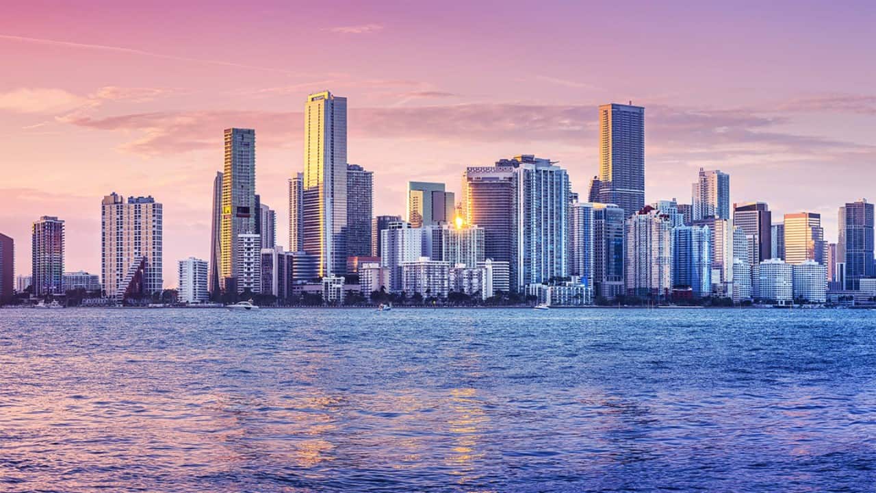 Miami skyline at sunset