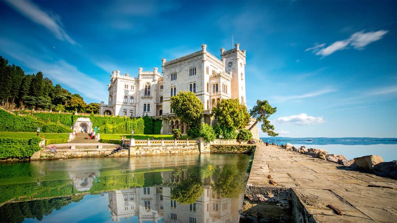 Scenic view of the Canal Grande in Trieste, Italy at night.