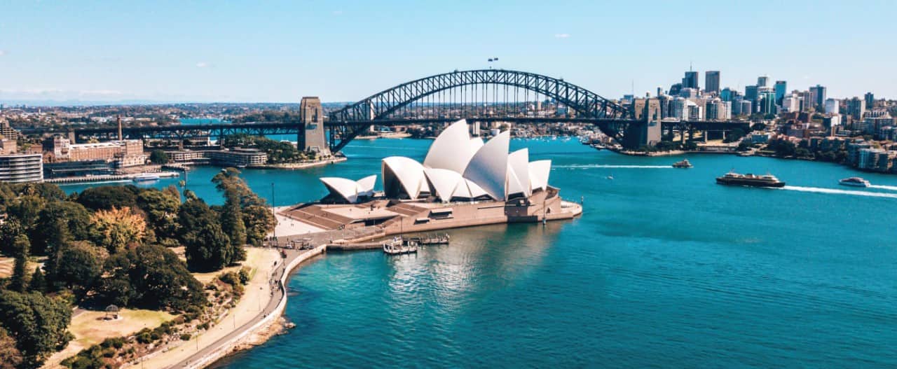 Aerial view of Sydney Harbor in Australia.