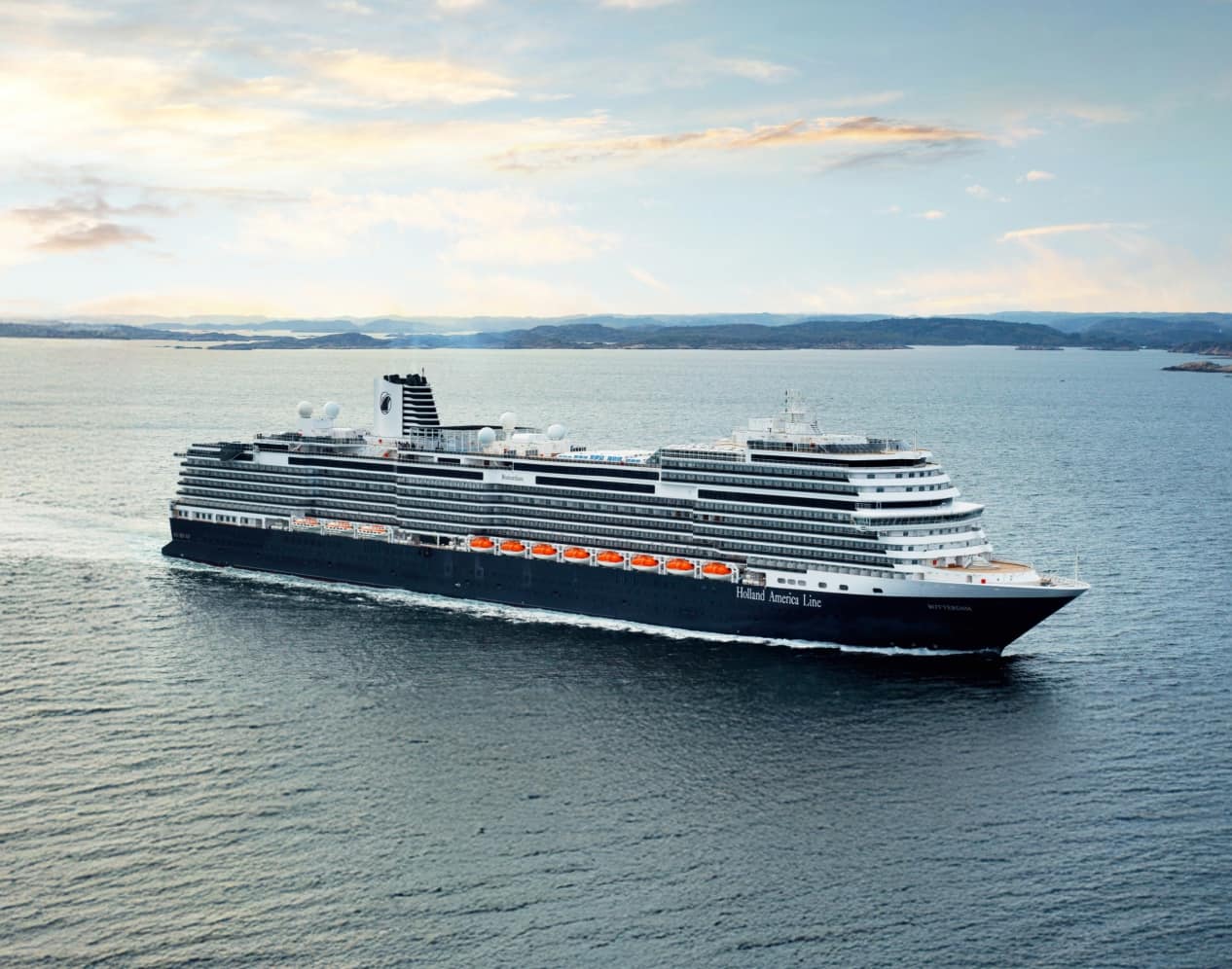 A view of the Rotterdam cruise ship at sea.