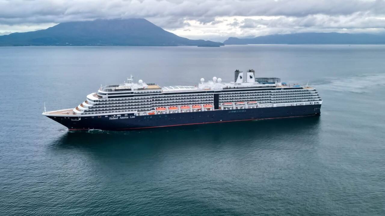 Holland America Line’s Noordam cruise ship in the water.